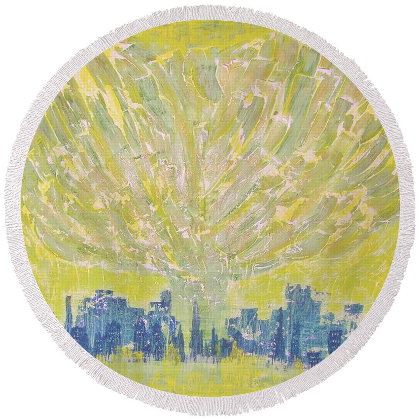 Abstract Painting Round Beach Towel featuring the painting W16 - yes heart by KUNST MIT HERZ Art with heart