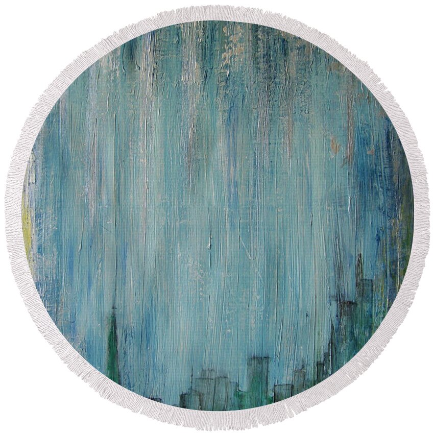 Abstract Painting Round Beach Towel featuring the painting W17 - rain heart by KUNST MIT HERZ Art with heart