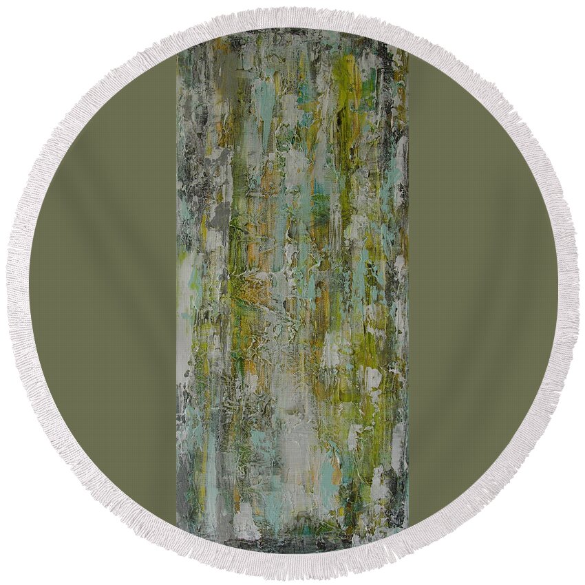Abstract Painting Round Beach Towel featuring the painting W22 - twice II by KUNST MIT HERZ Art with heart