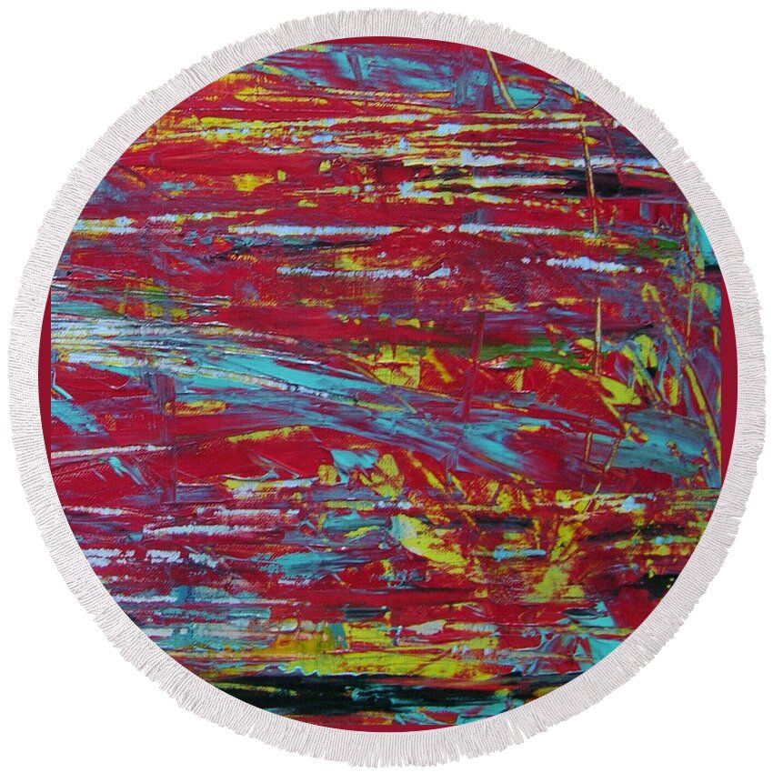 Abstract Painting Round Beach Towel featuring the painting W32 - missu I by KUNST MIT HERZ Art with heart