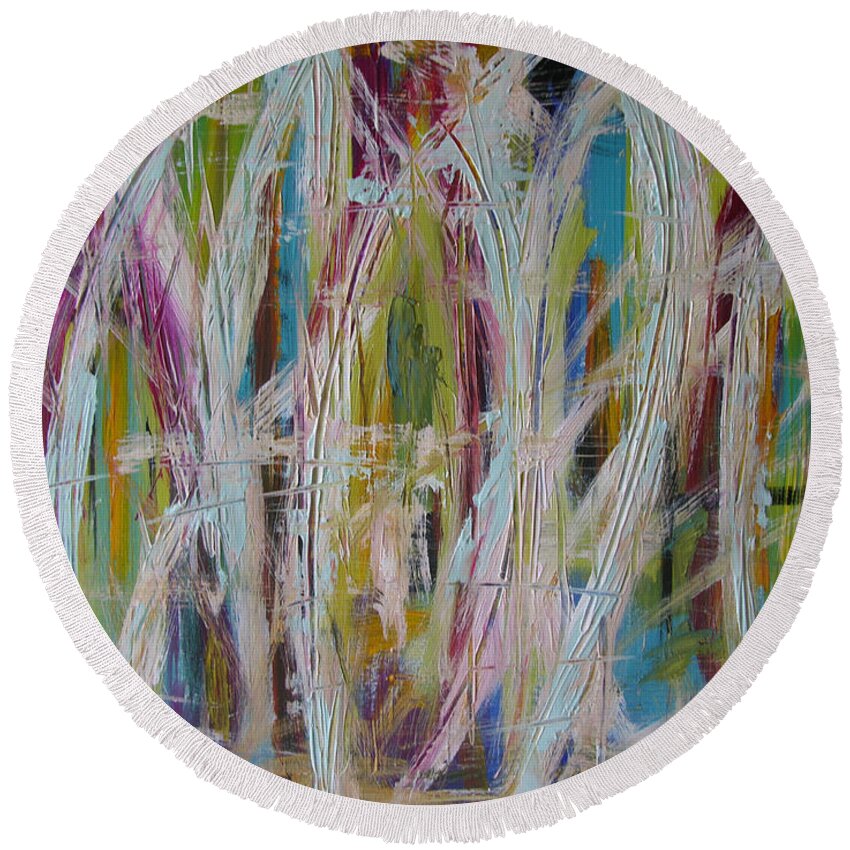 Abstract Painting Round Beach Towel featuring the painting W39 - hey day II by KUNST MIT HERZ Art with heart