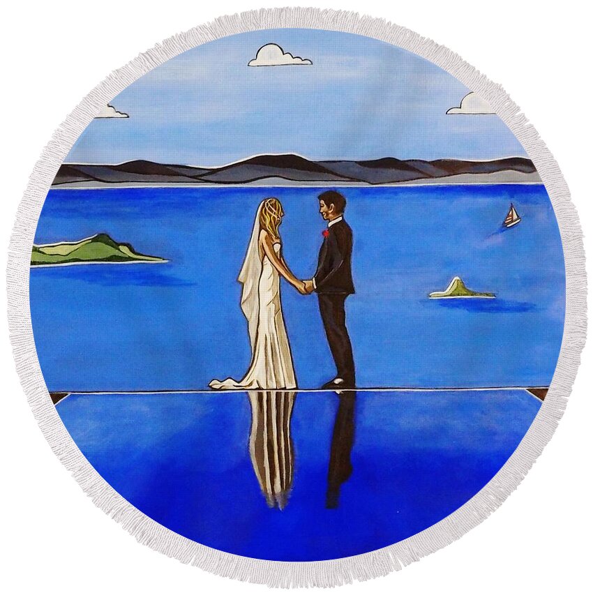  Round Beach Towel featuring the painting Waiheke Wedding by Sandra Marie Adams by Sandra Marie Adams