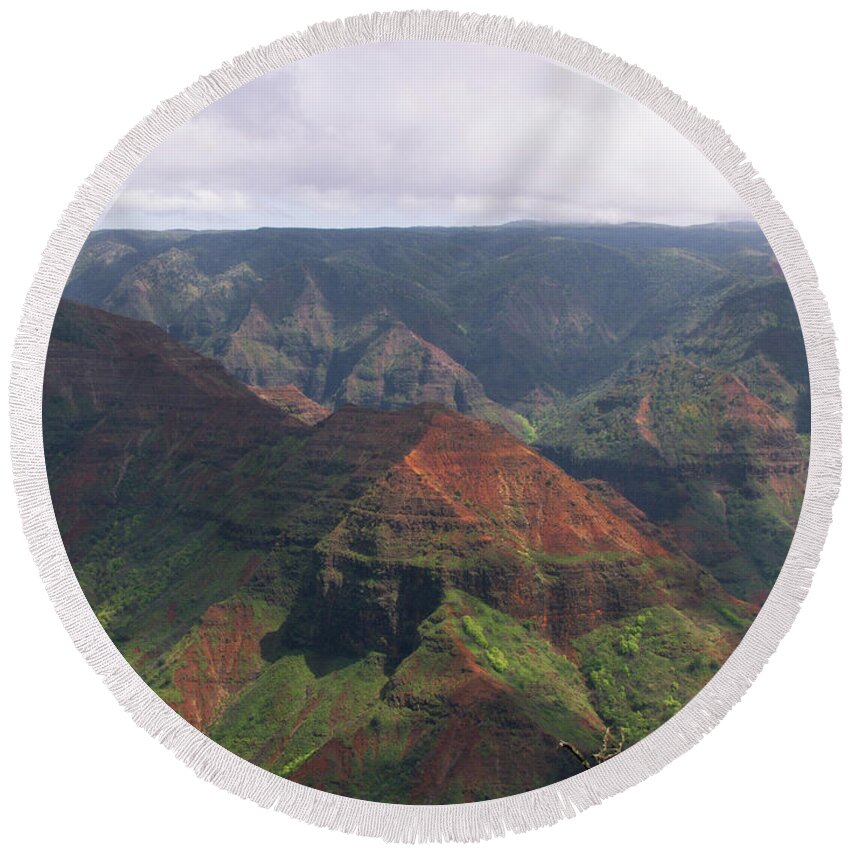 Phil Welsher Round Beach Towel featuring the photograph Waimea Canyon 2 Kauai by Phil Welsher