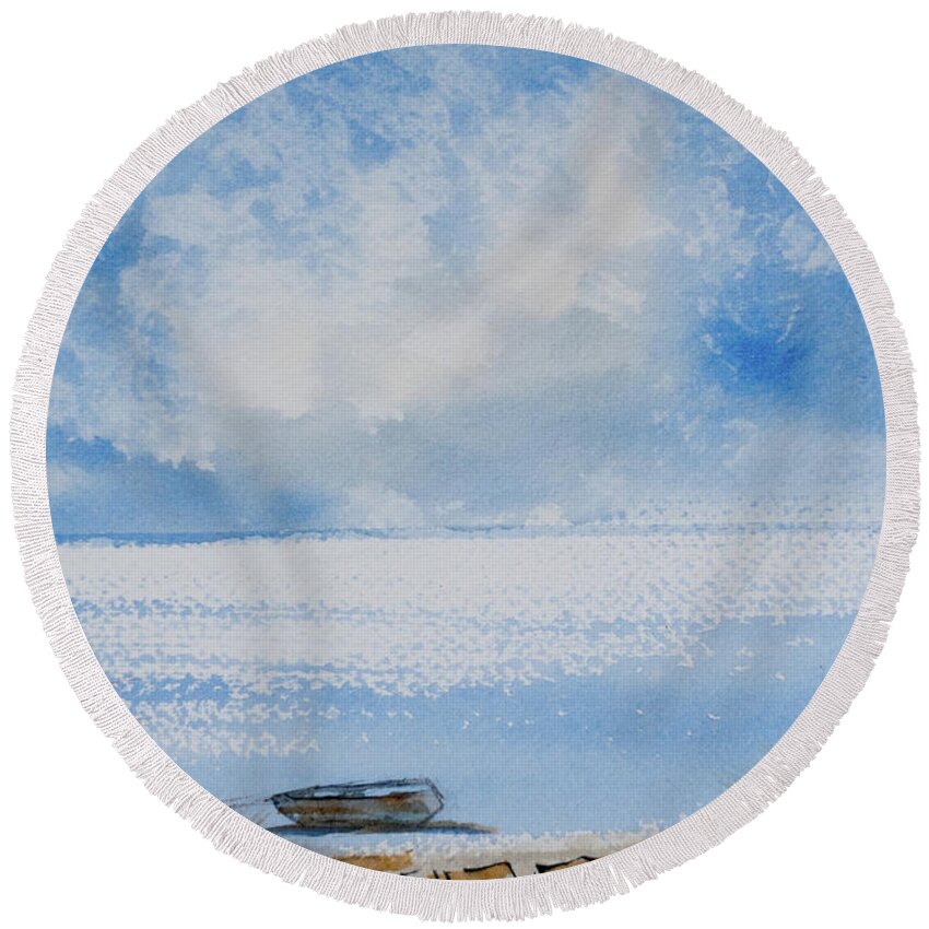 Afternoon Round Beach Towel featuring the painting Waiting for Sailor's Return by Dorothy Darden