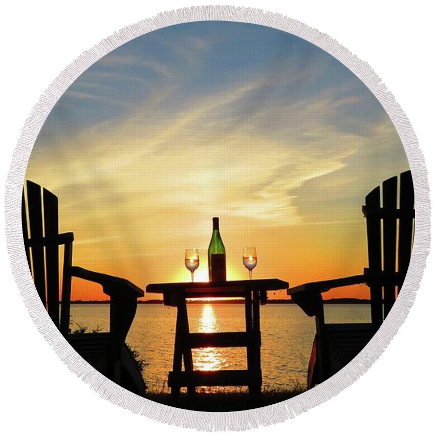 Sunset Round Beach Towel featuring the photograph Waiting for summer by Dennis McCarthy