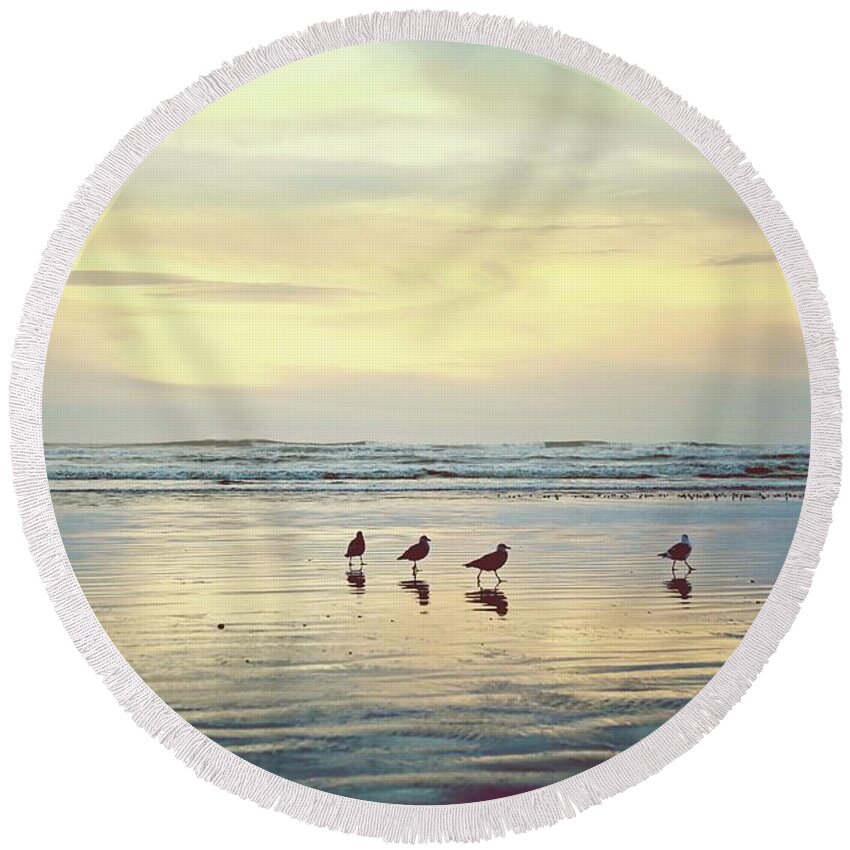 Photography Round Beach Towel featuring the photograph Waiting For Sunset by Sylvia Cook