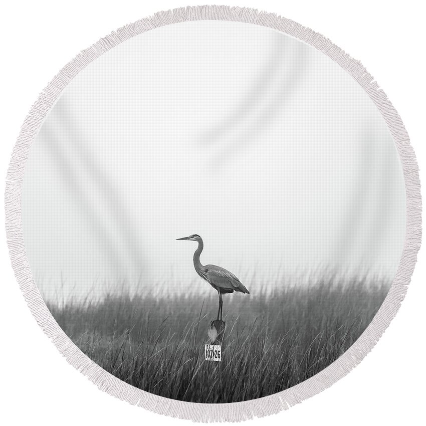 Charleston Round Beach Towel featuring the photograph Waiting on the Fog to Clear by Donnie Whitaker