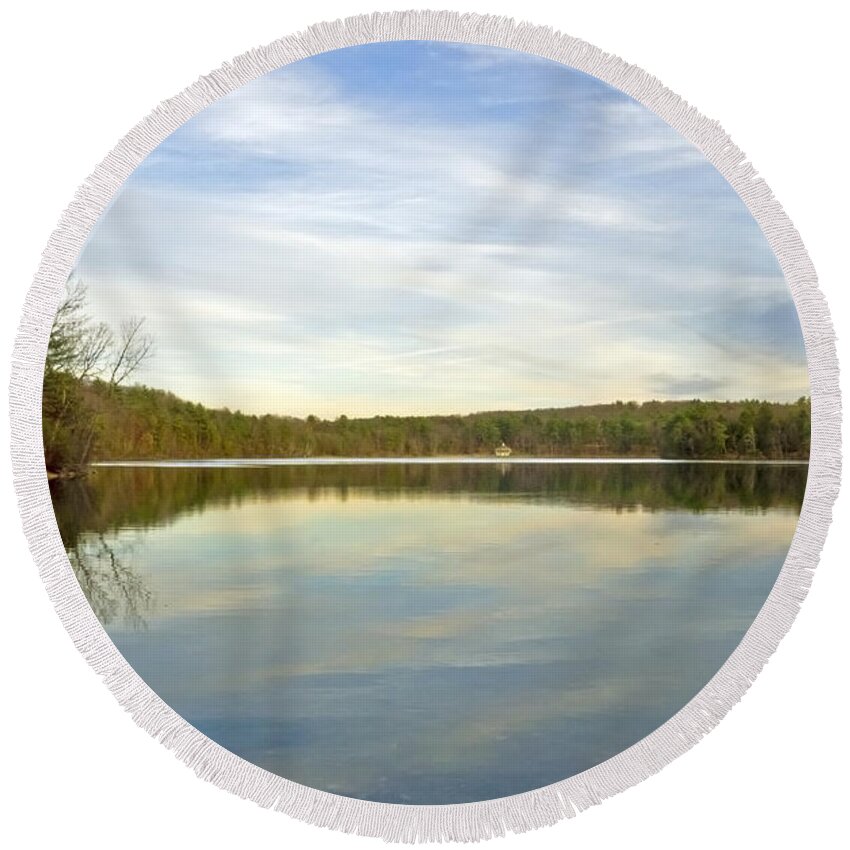 Walden Round Beach Towel featuring the photograph Walden Pond by Frank Winters