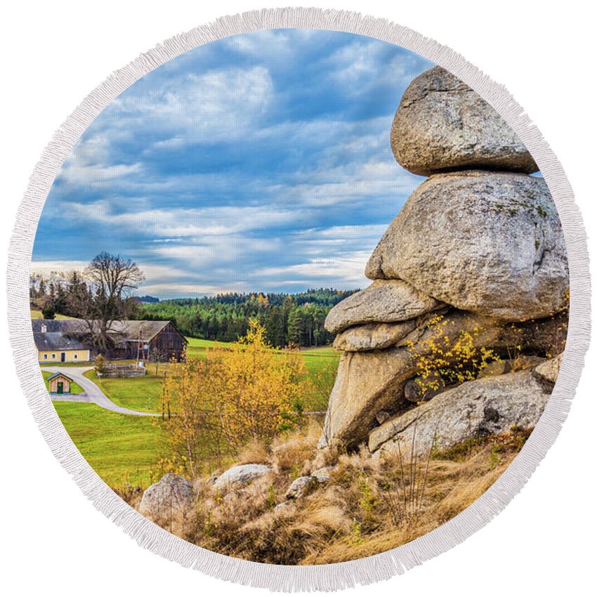 Agriculture Round Beach Towel featuring the photograph Waldviertel by JR Photography