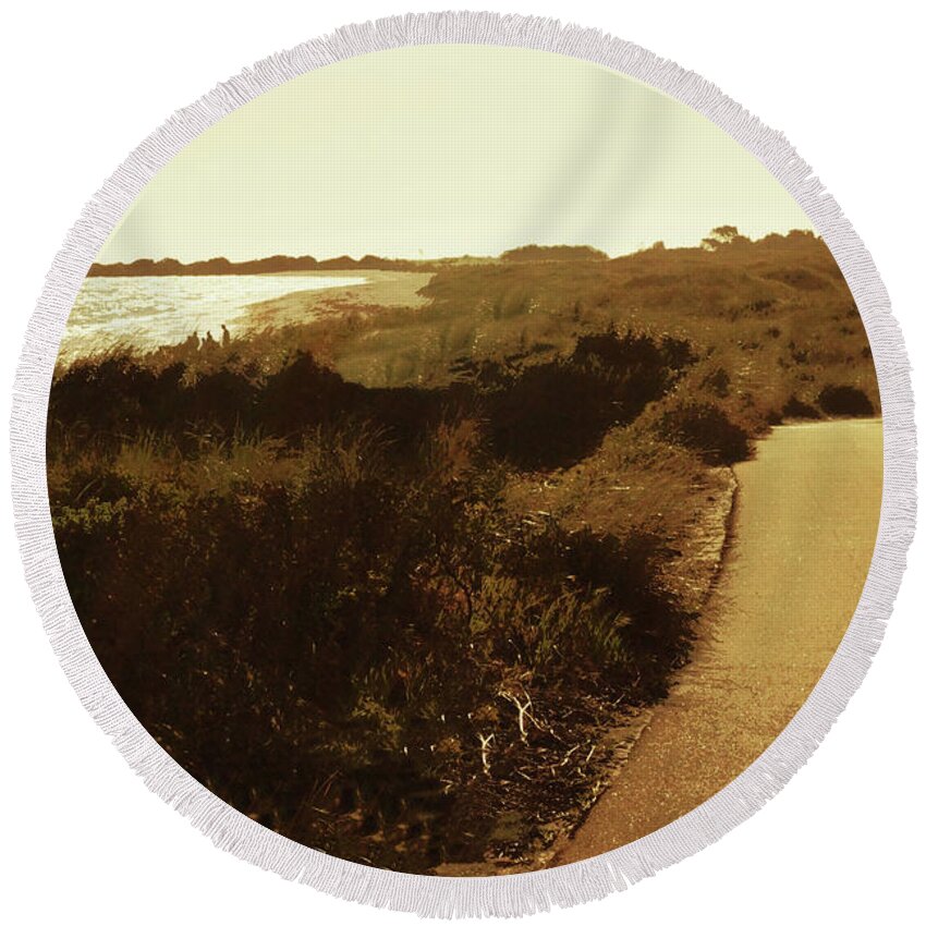 Path Round Beach Towel featuring the photograph Walk along the Beach by Cassandra Buckley