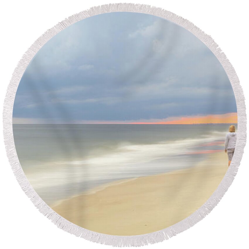 Beachclub Round Beach Towel featuring the photograph Walk on the beach by Nick Noble