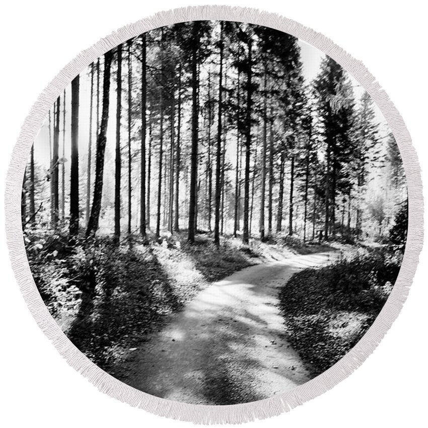 Lightanddark Round Beach Towel featuring the photograph Walk The Path by Aleck Cartwright