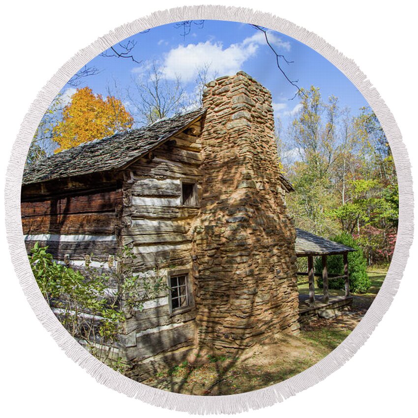 Log Home Round Beach Towel featuring the photograph Walker Sisters Cabin by Kevin Craft