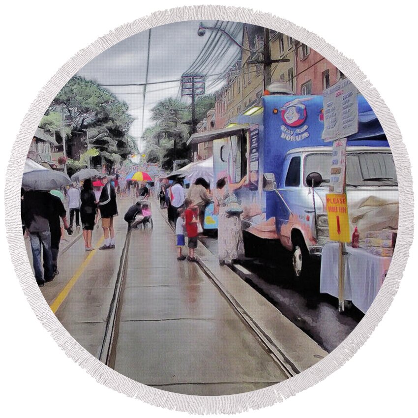 Toronto Streetfest Round Beach Towel featuring the digital art Walking Into Streetfest by Leslie Montgomery
