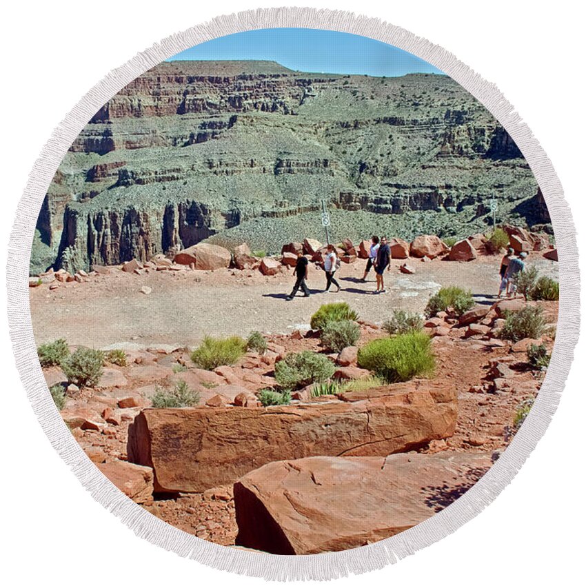 Walkway Along Canyon At Guano Point In Grand Canyon West Round Beach Towel featuring the photograph Walkway along Canyon at Guano Point in Grand Canyon West, Arizona by Ruth Hager