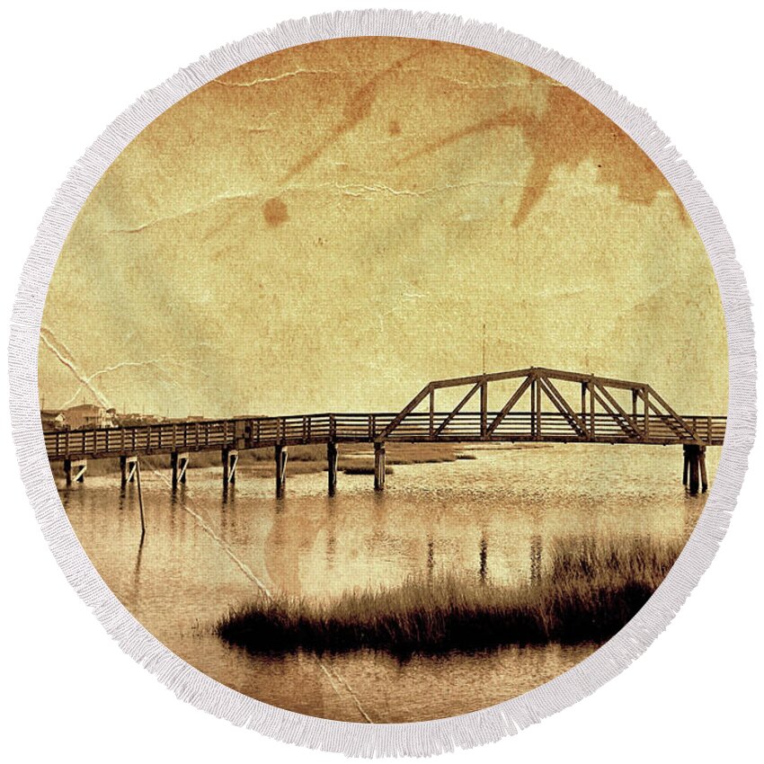 Fine Art Photography Round Beach Towel featuring the photograph Walkway over the sound, Topsail Beach, North Carolina by John Pagliuca
