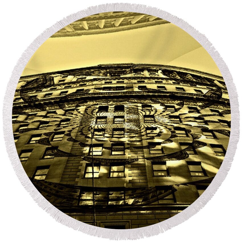 Wall St. Building Round Beach Towel featuring the photograph Wall Street Looking Up by Julie Lueders 