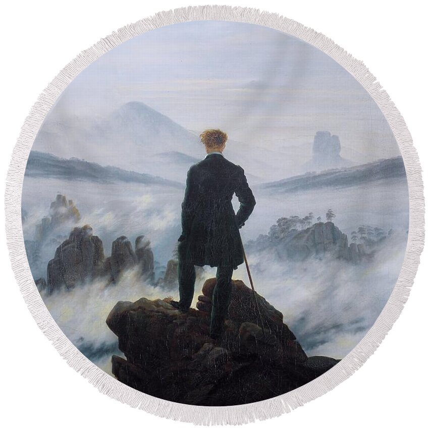 Caspar David Friedrich Round Beach Towel featuring the painting Wanderer Above The Sea Of Fog by Caspar David Friedrich