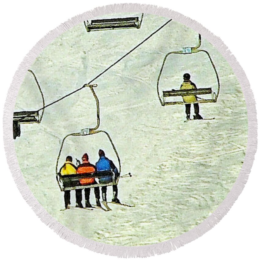Ski Lift Canvas Prints Round Beach Towel featuring the photograph Wanna Lift by Wendy McKennon