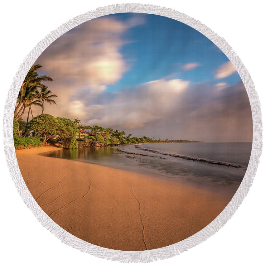 Kauai Round Beach Towel featuring the photograph Warm Kauai Sunrise by Pierre Leclerc Photography