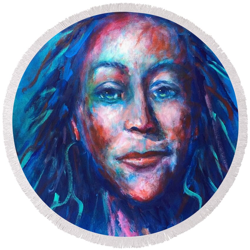 Zena Round Beach Towel featuring the painting Warrior Goddess by Shannon Grissom