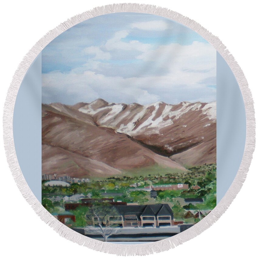  Round Beach Towel featuring the painting Wasatch Panel IV by Vincent Matheney