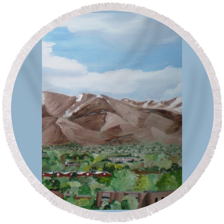  Round Beach Towel featuring the painting Wasatch Panel V by Vincent Matheney