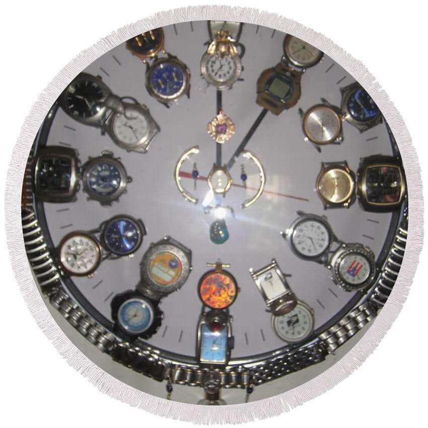 Watches Round Beach Towel featuring the mixed media Wastin Time by WaLdEmAr BoRrErO