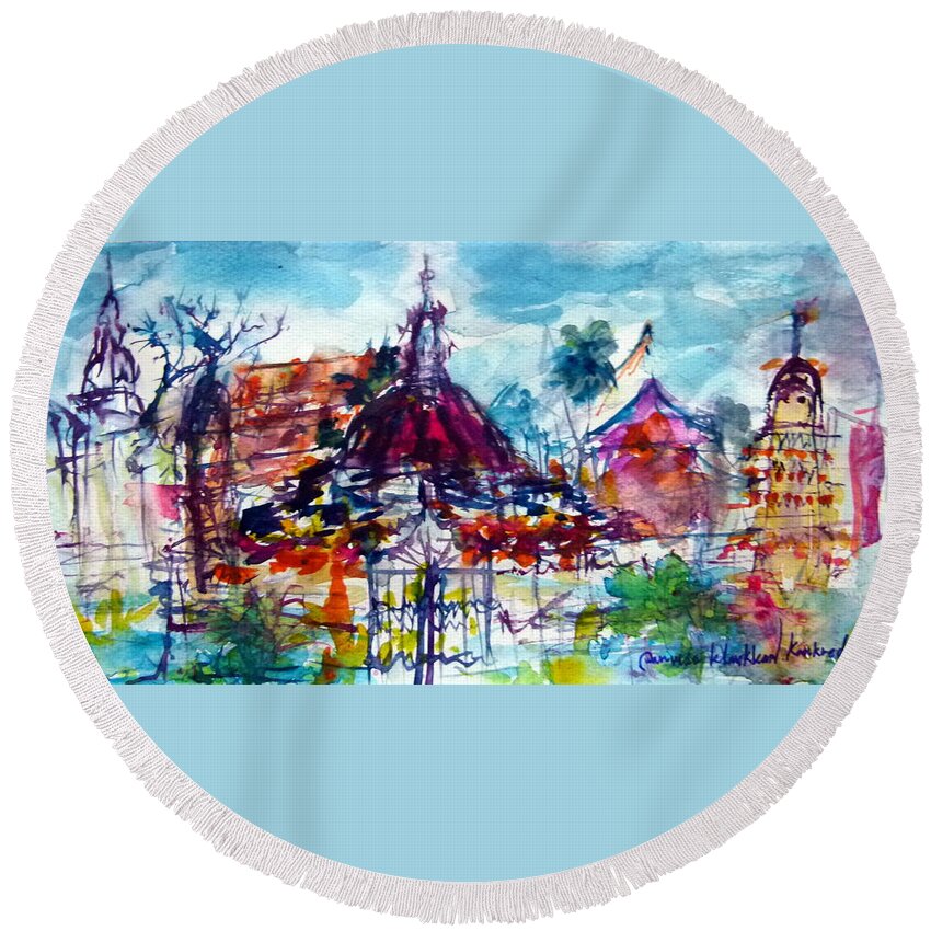  Round Beach Towel featuring the painting Wat Chimphli Sutthawat by Wanvisa Klawklean