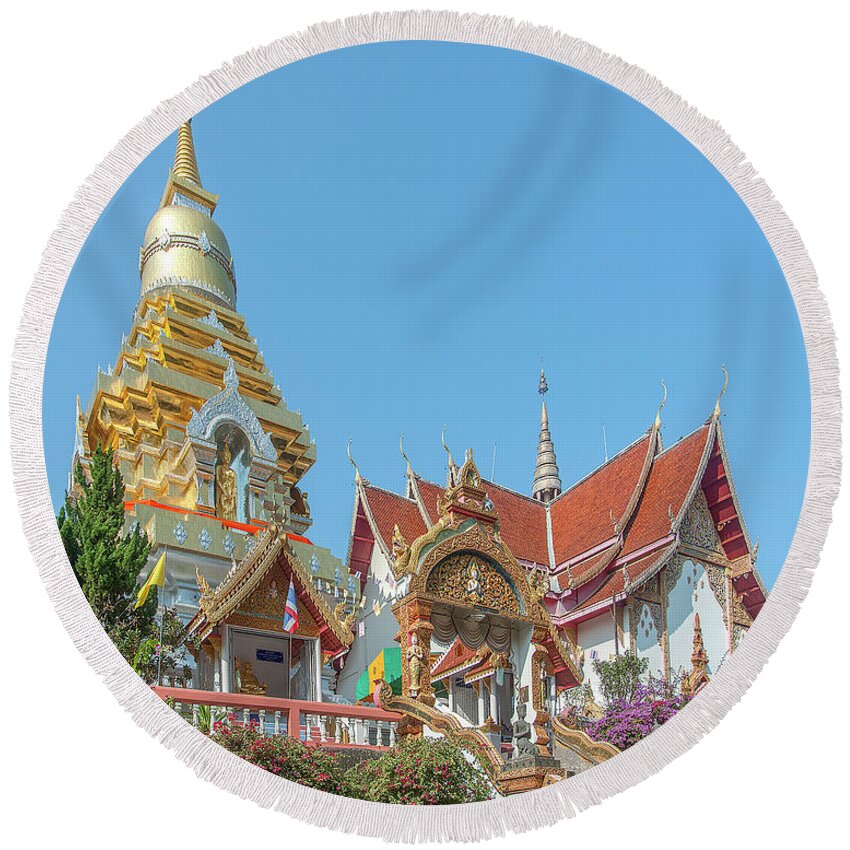 Scenic Round Beach Towel featuring the photograph Wat Phra That Doi Saket Phra That Chedi and Phra Wihan DTHCM2161 by Gerry Gantt