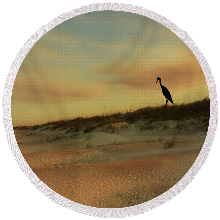 Sand Round Beach Towel featuring the photograph Watcher on the Dunes by Mitch Spence