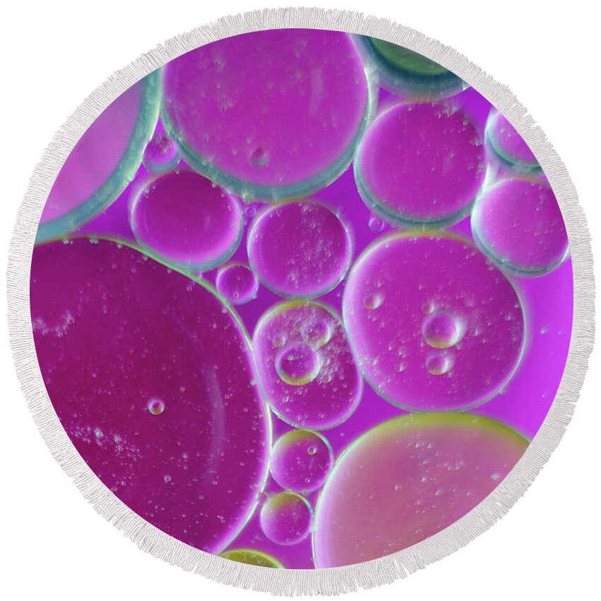 Water Round Beach Towel featuring the photograph Water and oil bubbles by Andy Myatt