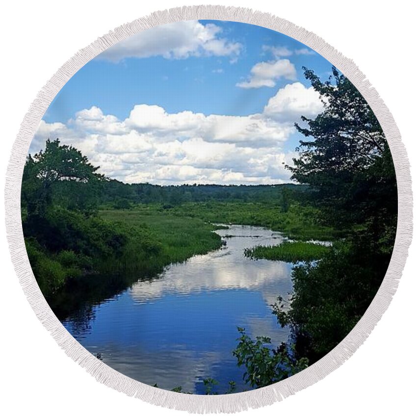 Reflections Round Beach Towel featuring the photograph Water and Woods in Warren by Dani McEvoy