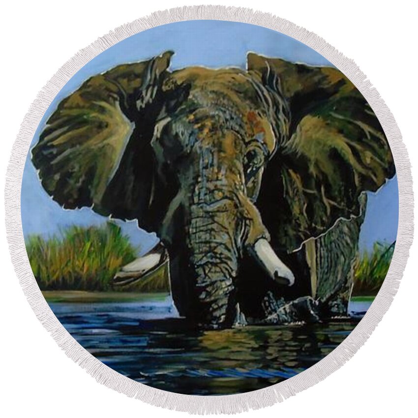 Wildlife Round Beach Towel featuring the painting Water Boy by Terence R Rogers