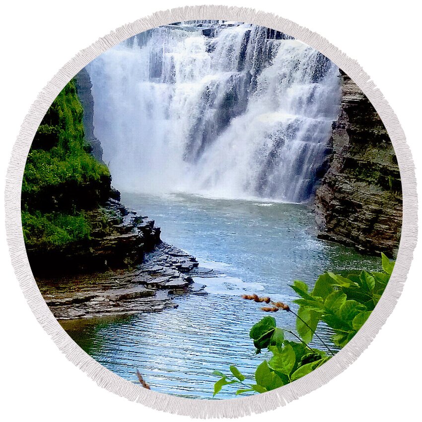 Water Falls Round Beach Towel featuring the photograph Water Falls by Raymond Earley