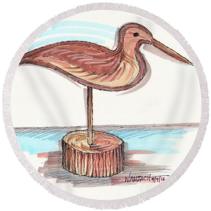 Water Fowl Round Beach Towel featuring the drawing Water Fowl Motif #4 by Richard Wambach