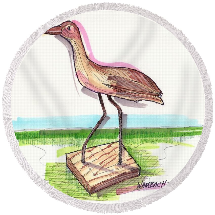 Water Fowl Round Beach Towel featuring the drawing Water Fowl Motif #5 by Richard Wambach