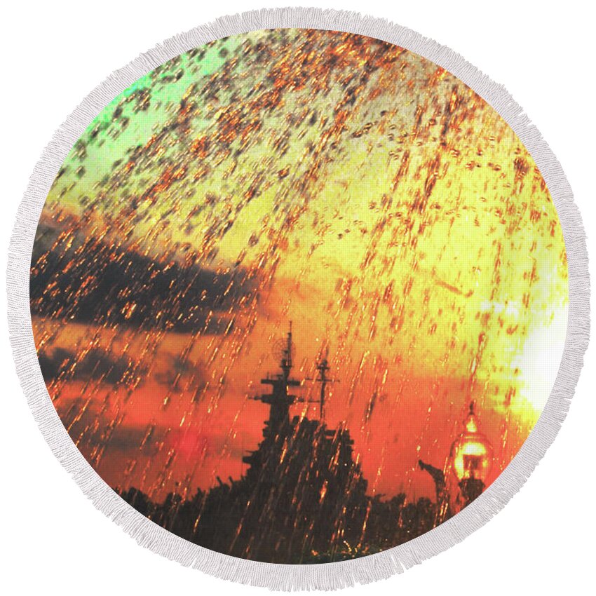 Water Fountain Round Beach Towel featuring the photograph Water Lights at Wilmington by Rod Whyte
