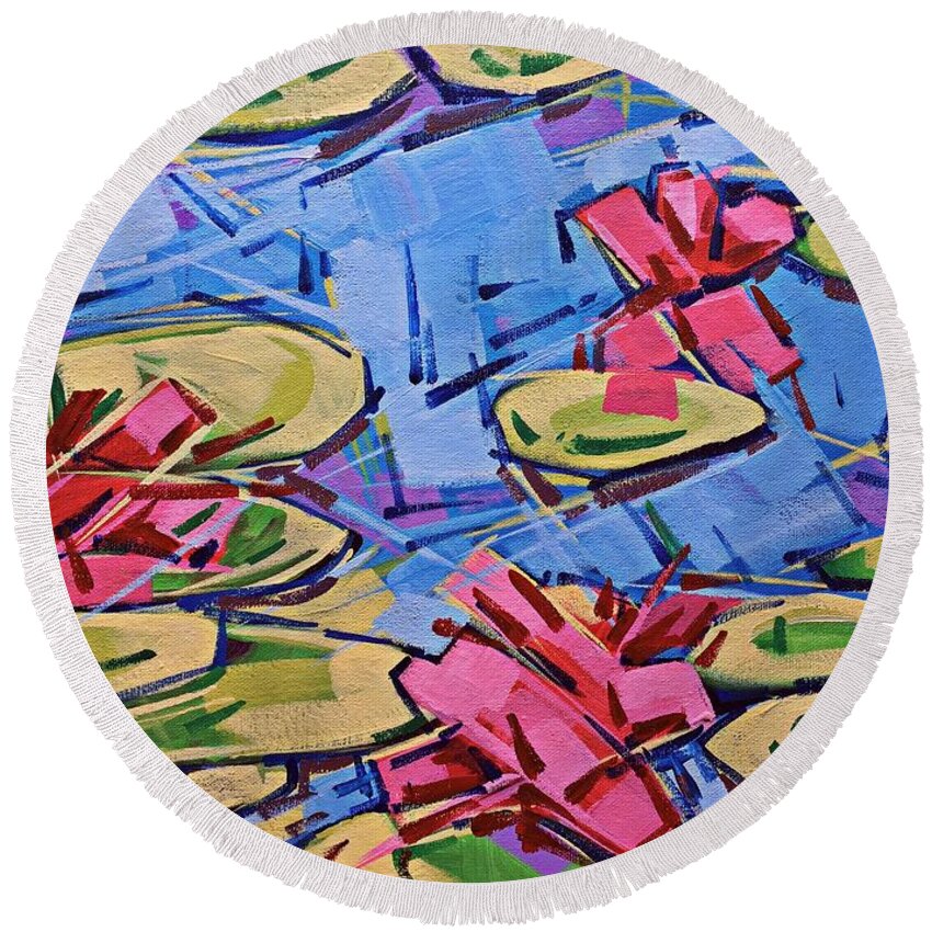 Water Lilies Flowers Round Beach Towel featuring the painting Water lilies by Enrique Zaldivar