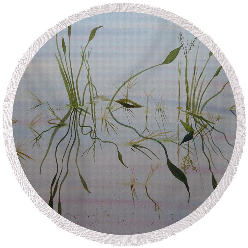 Lake Grass Round Beach Towel featuring the painting Water Music by Joel Deutsch