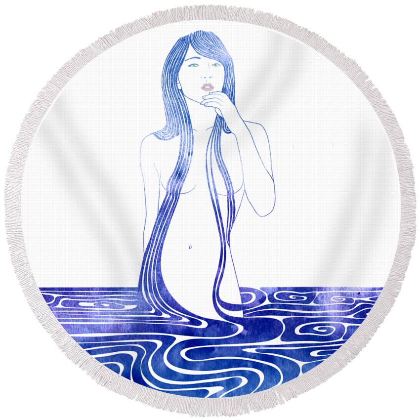 Beauty Round Beach Towel featuring the mixed media Water Nymph C by Stevyn Llewellyn