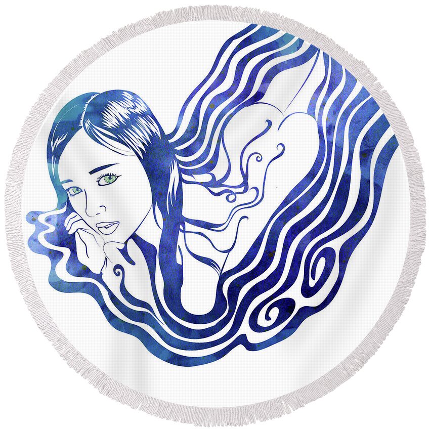 Beauty Round Beach Towel featuring the mixed media Water Nymph IX by Stevyn Llewellyn