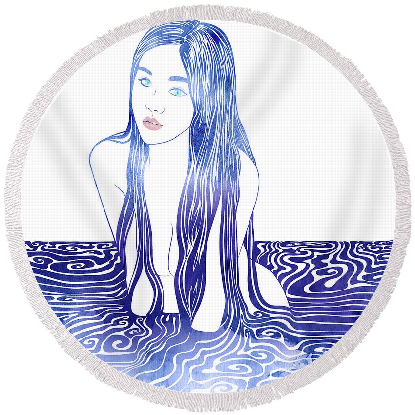 Beauty Round Beach Towel featuring the mixed media Water Nymph L by Stevyn Llewellyn
