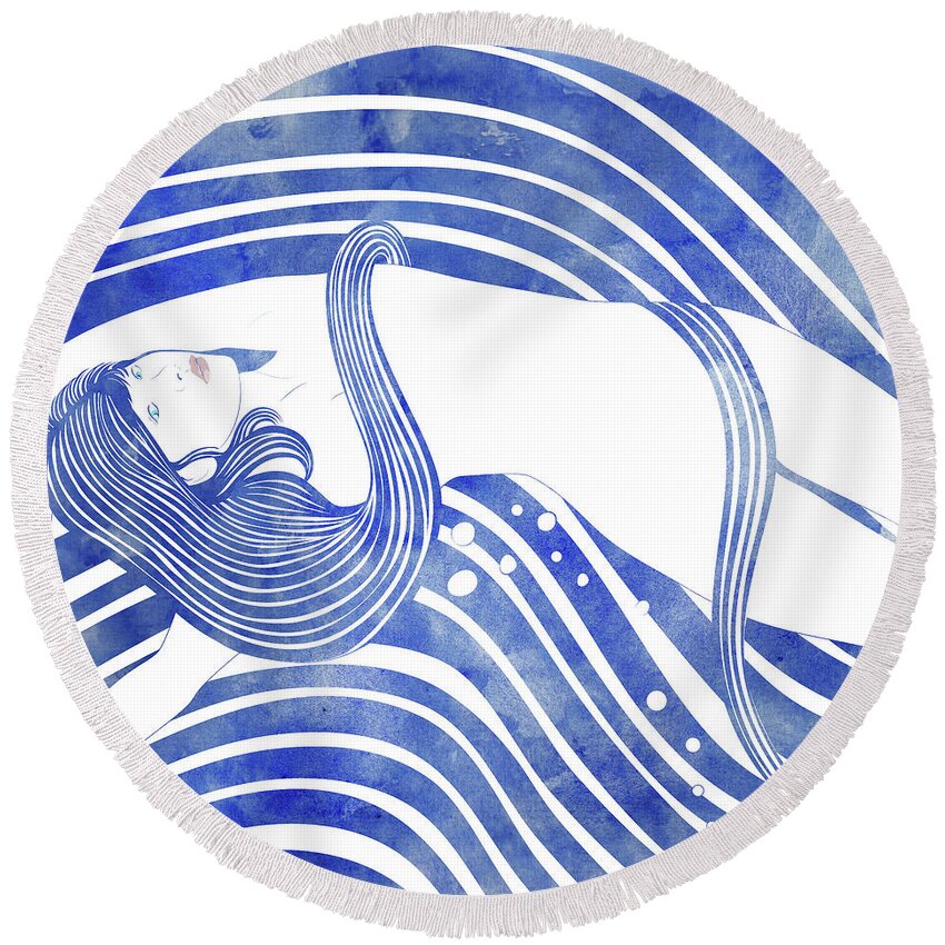 Beauty Round Beach Towel featuring the mixed media Water Nymph LXI by Stevyn Llewellyn