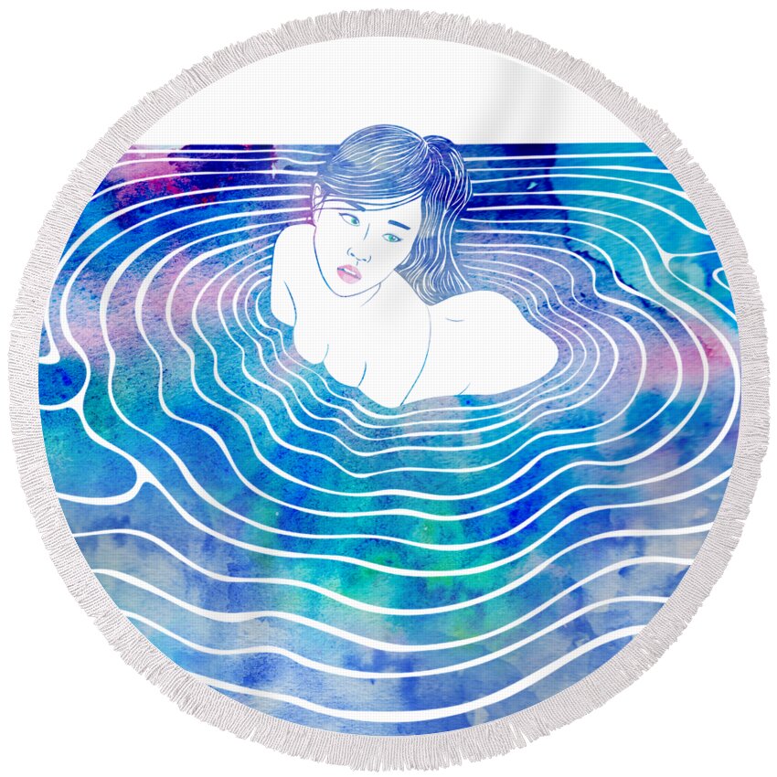 Beauty Round Beach Towel featuring the mixed media Water Nymph LXXXIX by Stevyn Llewellyn