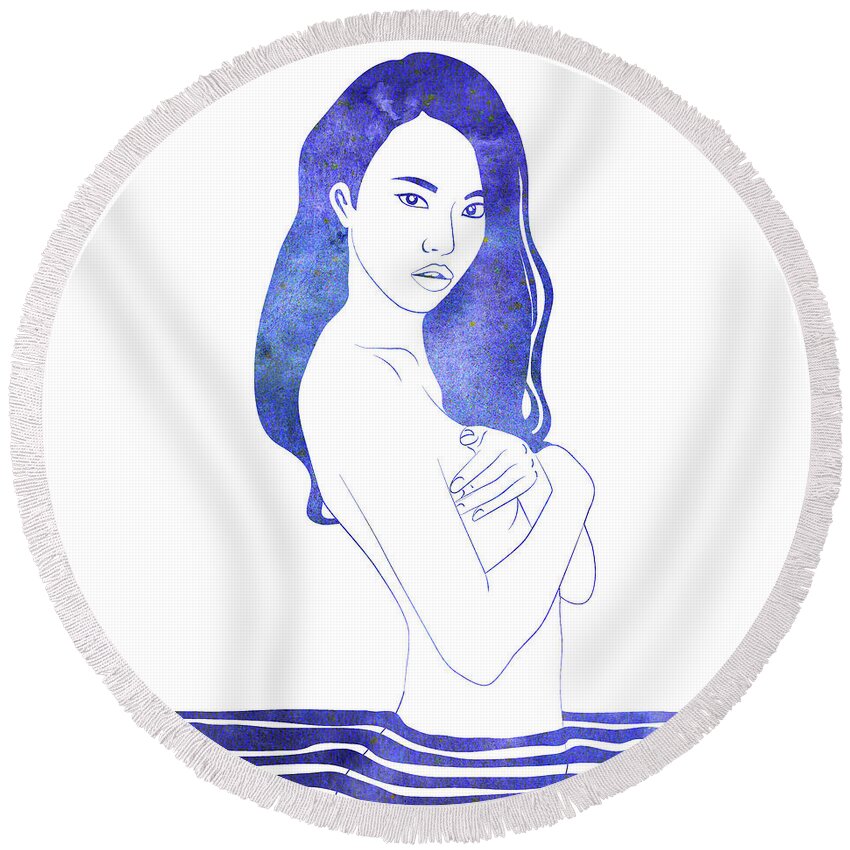 Beauty Round Beach Towel featuring the mixed media Water Nymph Xi by Stevyn Llewellyn