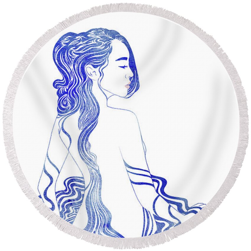 Beauty Round Beach Towel featuring the mixed media Water Nymph XV by Stevyn Llewellyn