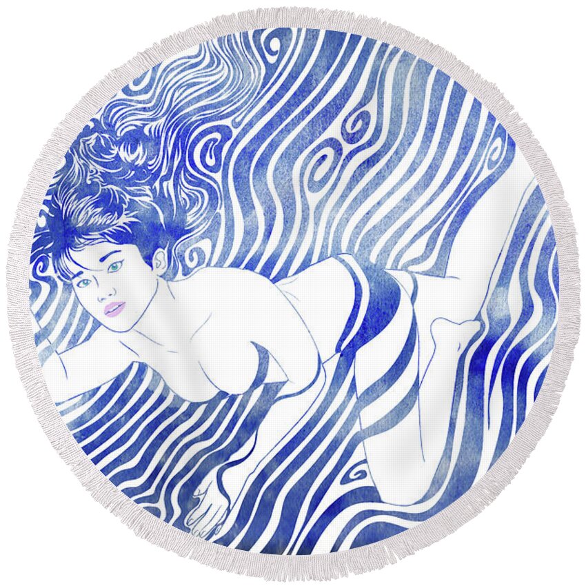 Beauty Round Beach Towel featuring the mixed media Water Nymph XVII by Stevyn Llewellyn