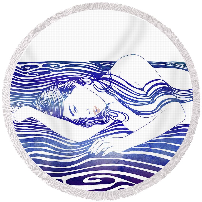Beauty Round Beach Towel featuring the mixed media Water nymph XXX by Stevyn Llewellyn
