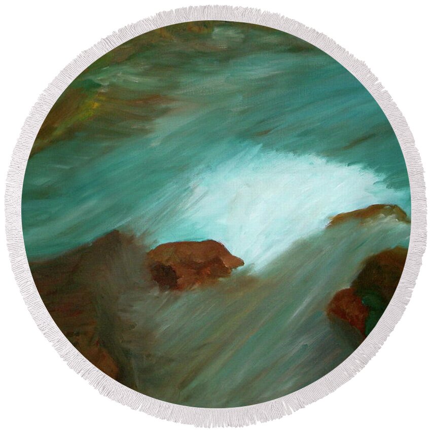 Paintings Round Beach Towel featuring the painting Water Over the Rocks by Michelle Gilmore